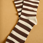 Bold Stripe Crew Socks in Cream/Brown