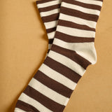 Bold Stripe Crew Socks in Cream/Brown