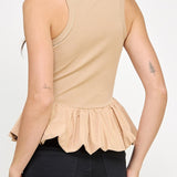 Renee Ribbed Knit Poplin Bubble Hem Top