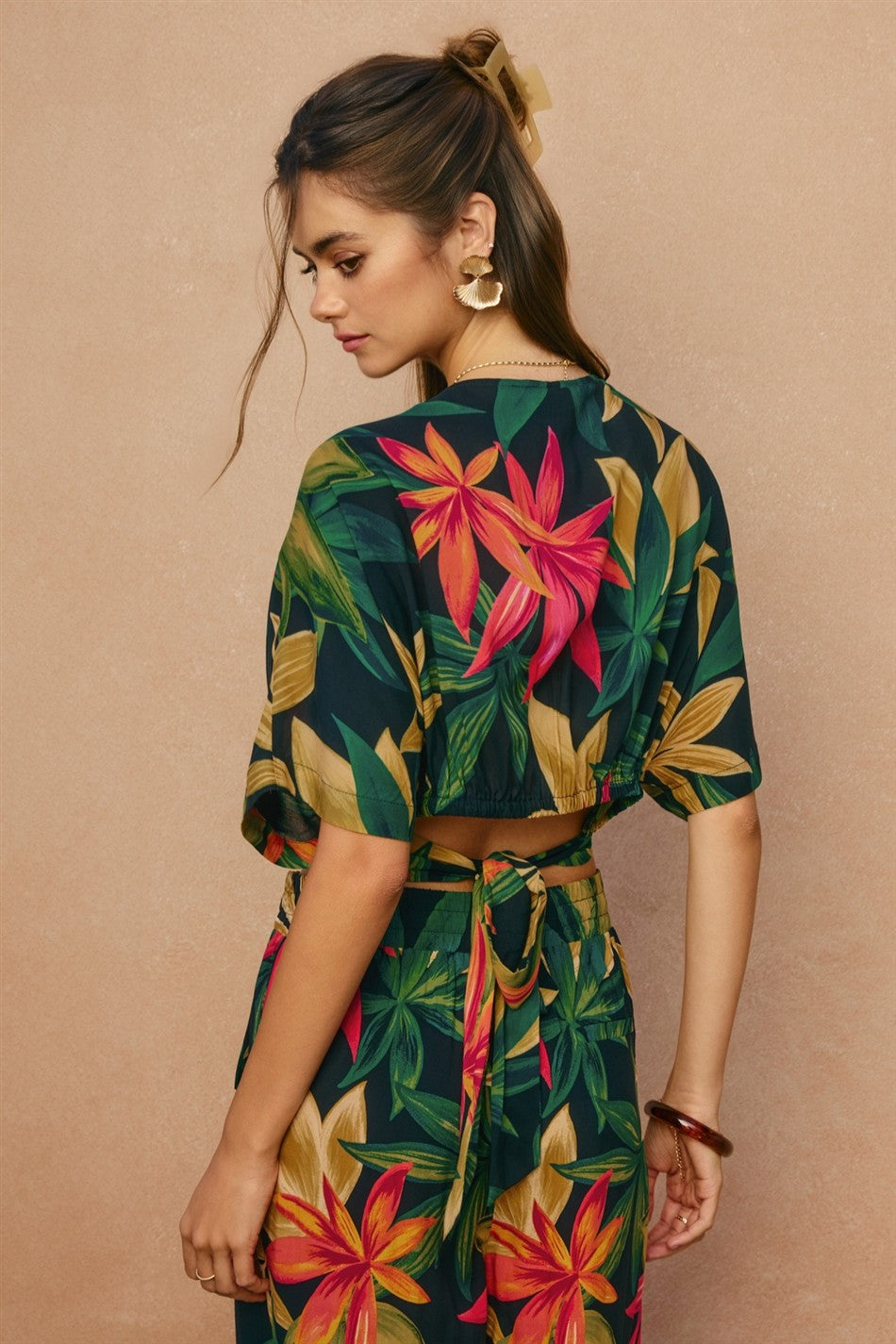 Rowan Printed Surplice Top in Midnight Paradise, back