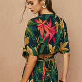 Rowan Printed Surplice Top in Midnight Paradise, back