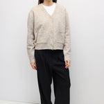 TAUPE 2 fuzzy knit cardigan in taupe, full length front view