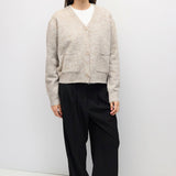 TAUPE 2 fuzzy knit cardigan in taupe, full length front view