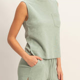 Sleeveless Cotton Pocket Top
