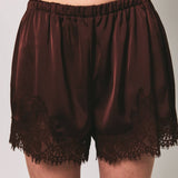 Juniper Lace Trim Shorts in Chocolate, front