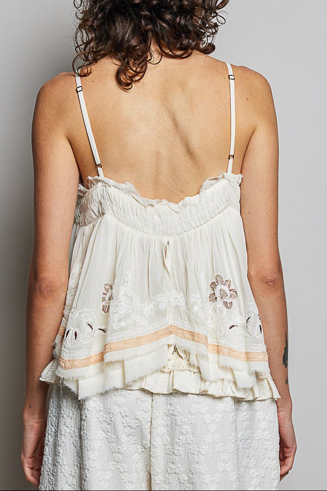 Faye Sleeveless Embroidered Raw Edge Top - MTT Collective