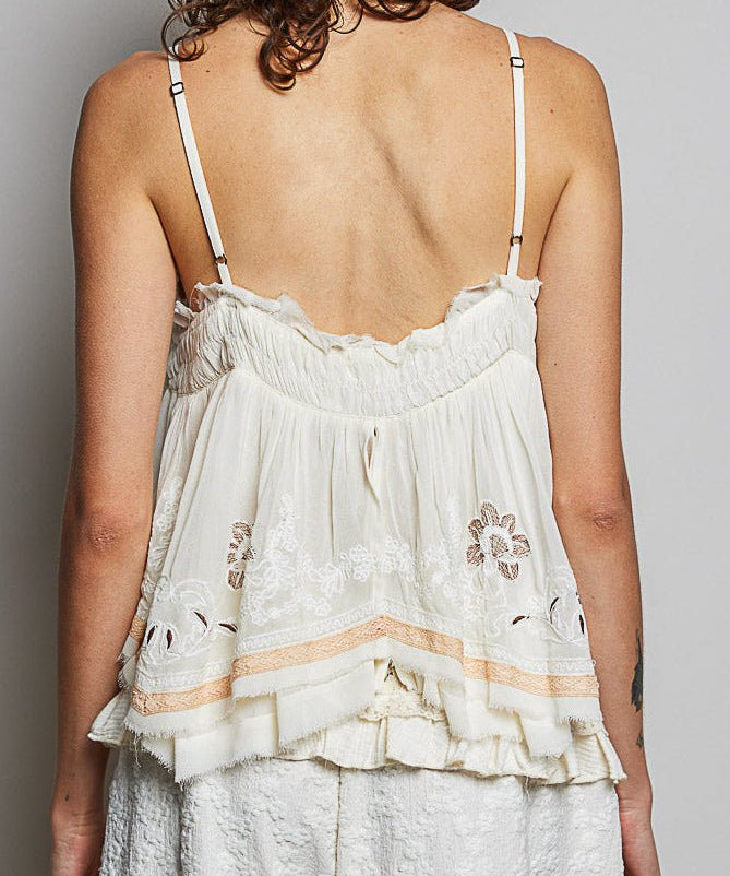 Faye Sleeveless Embroidered Raw Edge Top - MTT Collective