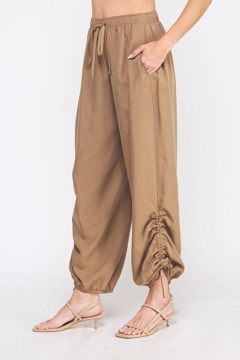Marlow Drapey Twill High-Waist Jogger mocha side