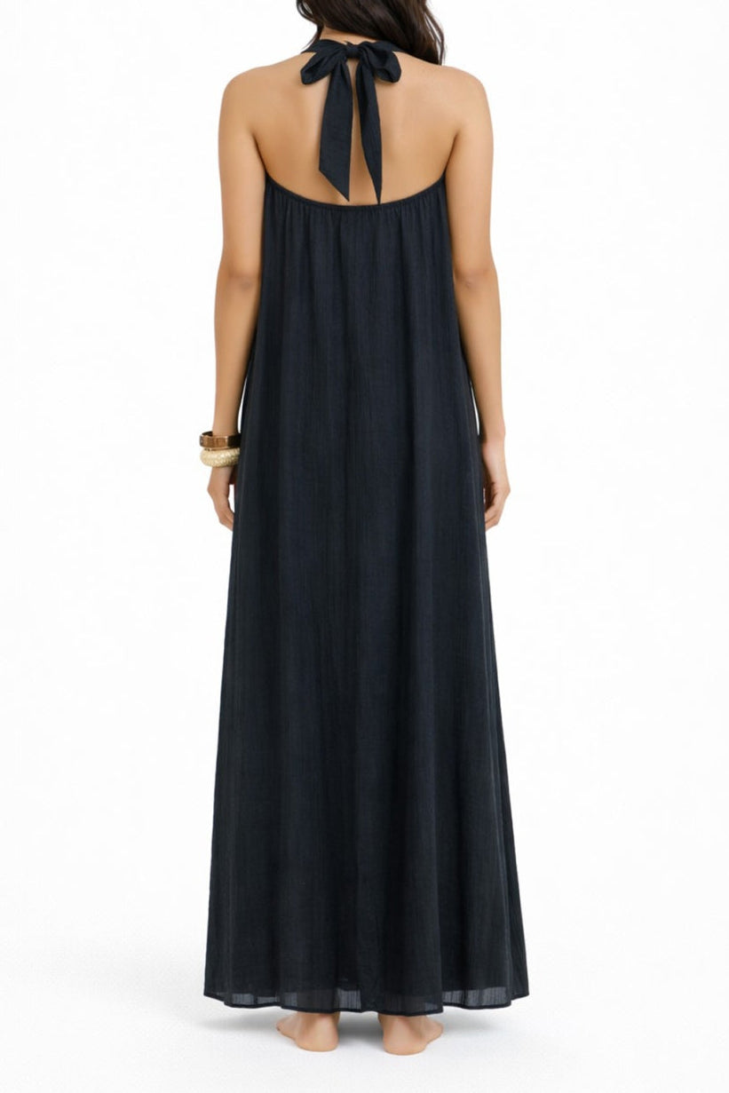 Halter O-Ring Detail Maxi Dress