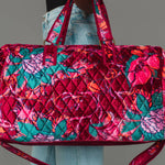 Wildflower Woven Duffel in burgundy floral