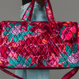 Wildflower Woven Duffel in burgundy floral