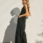 Alder Linen Button Front Jumpsuit in Black, side