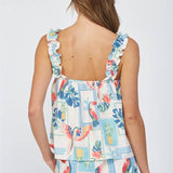 Romina Tropical Print Ruffle Strap Top