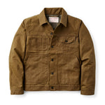 Filson Tin Cloth Short Lined Cruiser Jacket Dark Tan flat lay front