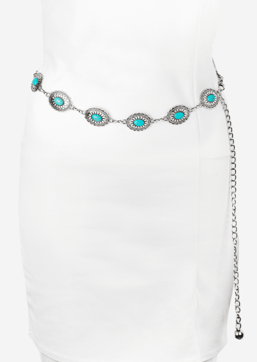 Floral Turquoise Concho Disc Chain Belt - MTT Collective