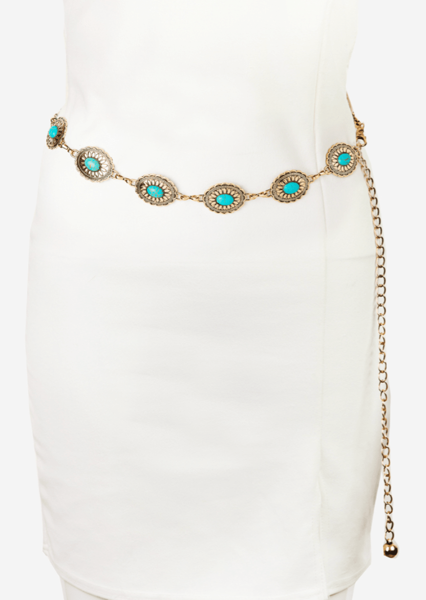Floral Turquoise Concho Disc Chain Belt - MTT Collective