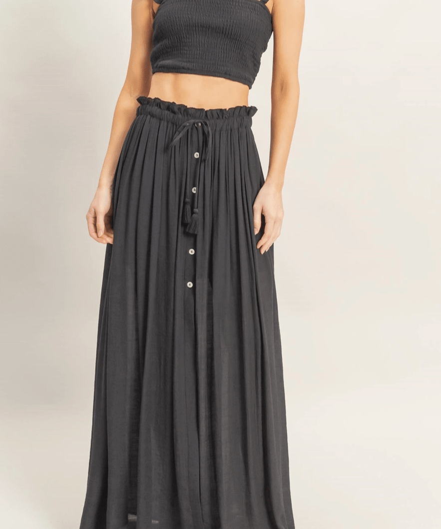 Front Slit Half Button Maxi Skirt - MTT Collective