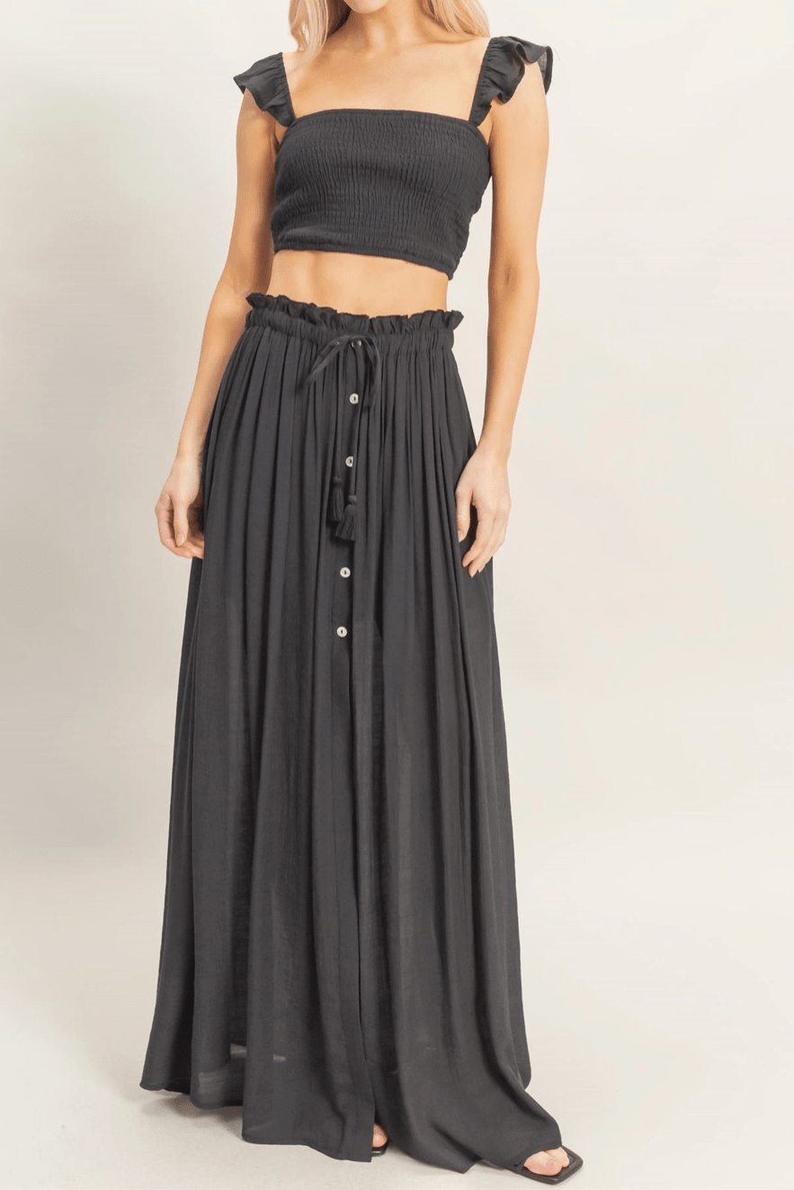 Front Slit Half Button Maxi Skirt - MTT Collective