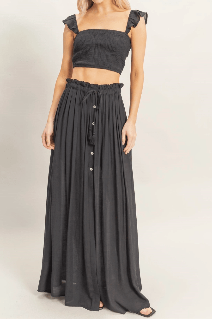 Front Slit Half Button Maxi Skirt - MTT Collective