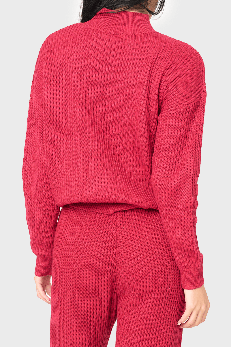 Funnel Neck Long Sleeve Cozy Ribbed Sweater - MTT Collective