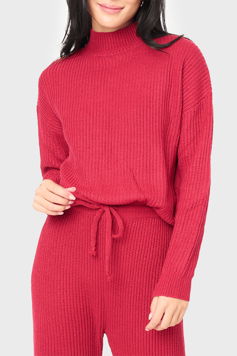 Funnel Neck Long Sleeve Cozy Ribbed Sweater - MTT Collective
