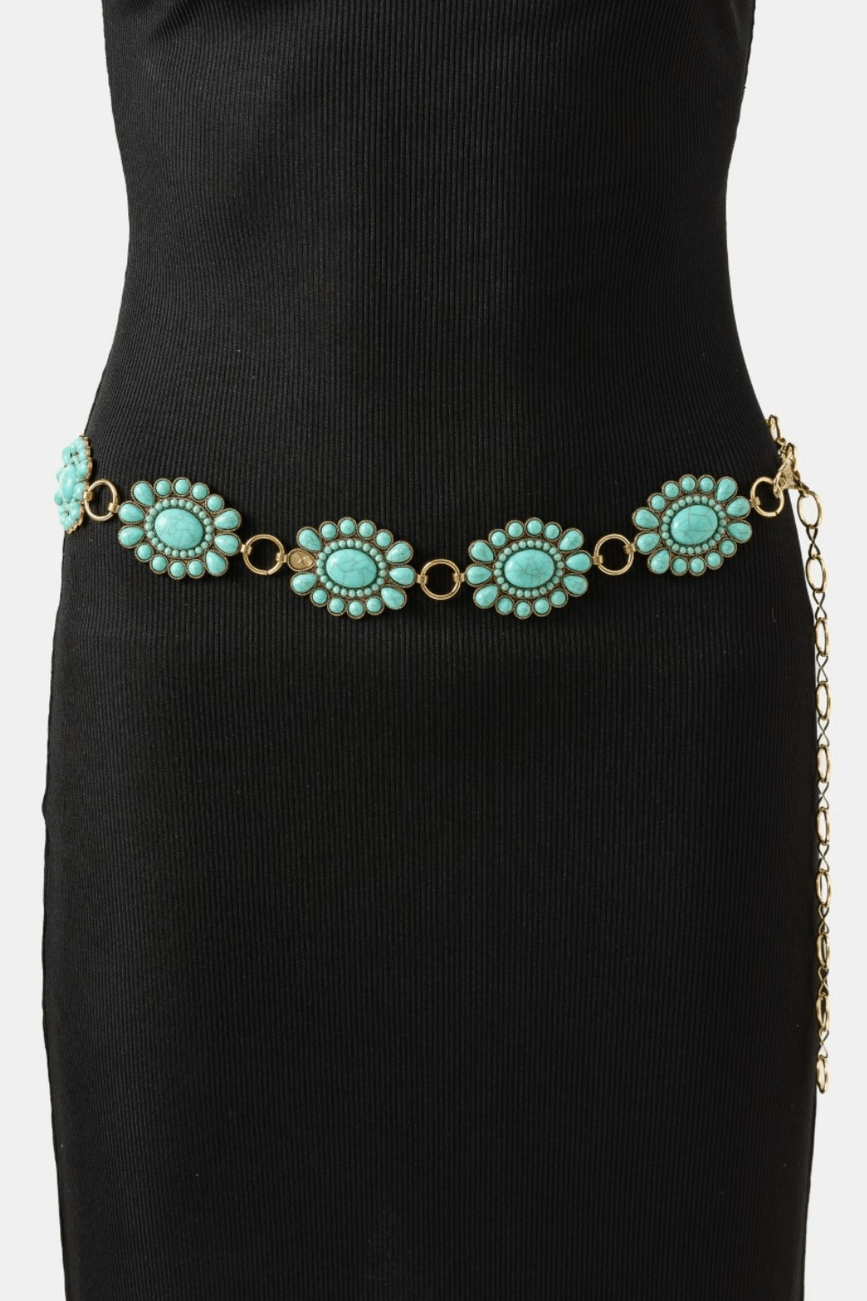 Gael Western Turquoise Stone Bead Concho Disc Chain Belt - MTT Collective
