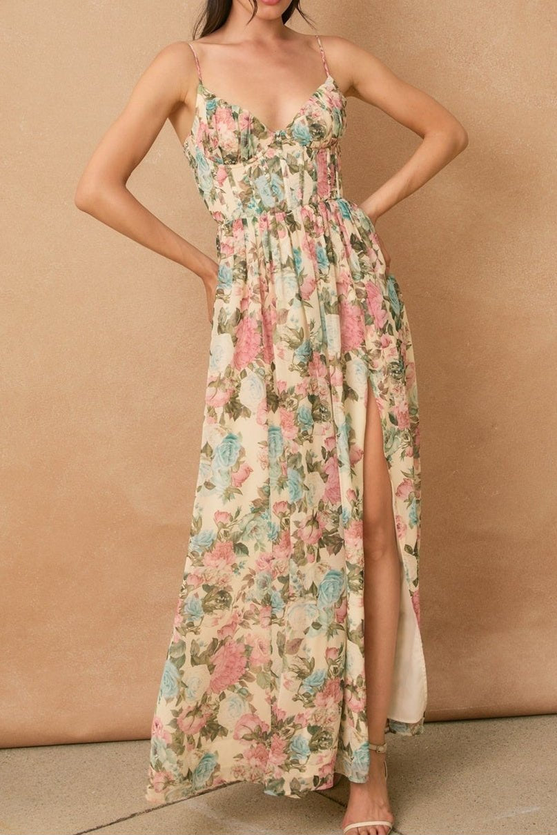 Gilded Ballroom Corset Flowy Maxi Dress - MTT Collective