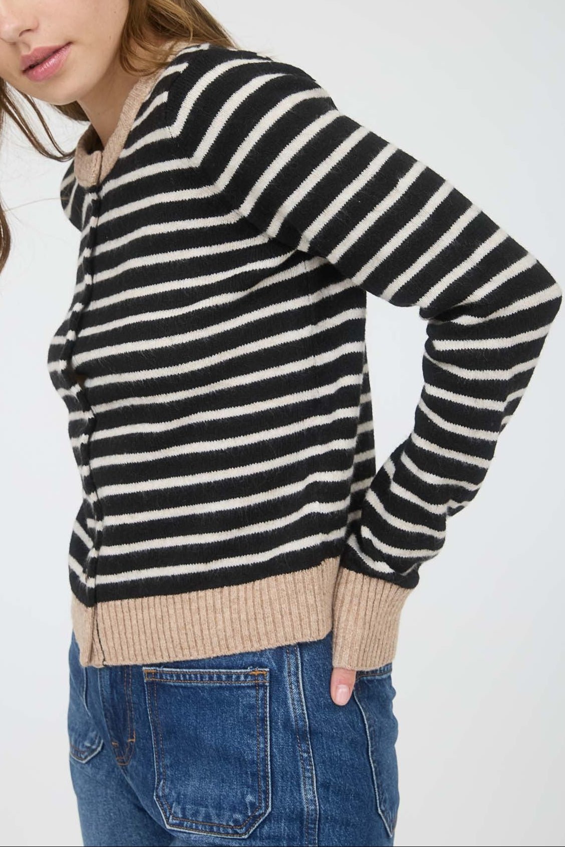 Gillian Stripe Colorblock Trim Button Down Cardigan - MTT Collective