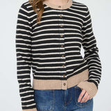 Gillian Stripe Colorblock Trim Button Down Cardigan - MTT Collective