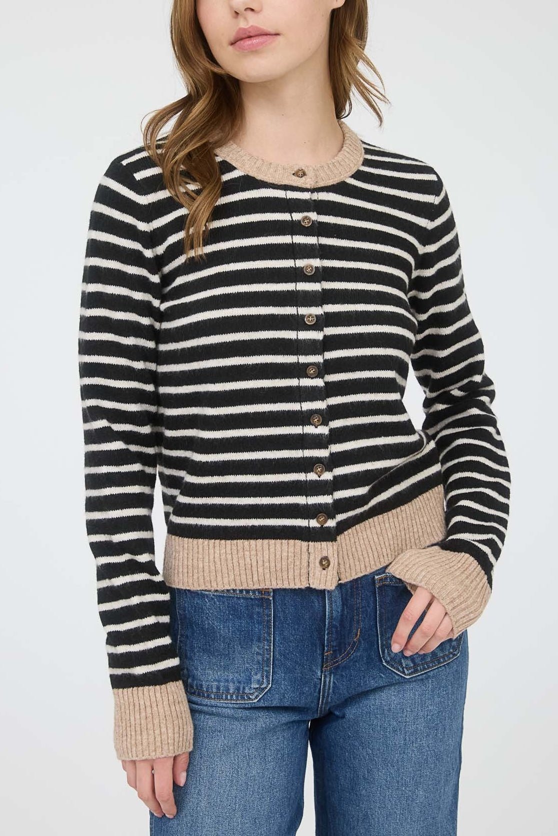 Gillian Stripe Colorblock Trim Button Down Cardigan - MTT Collective