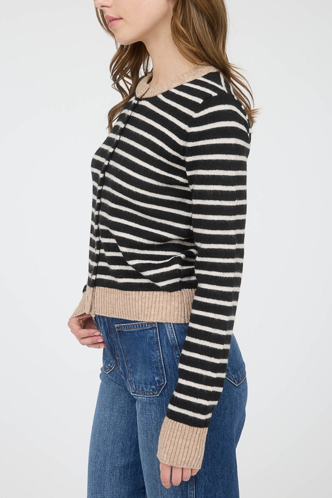 Gillian Stripe Colorblock Trim Button Down Cardigan - MTT Collective
