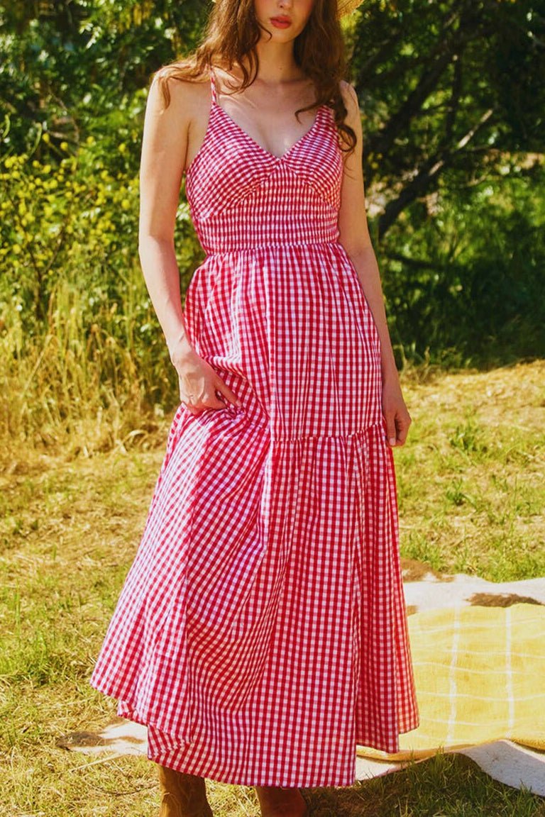 Giselle All - Over Check Print Smocked Maxi Dress - MTT Collective