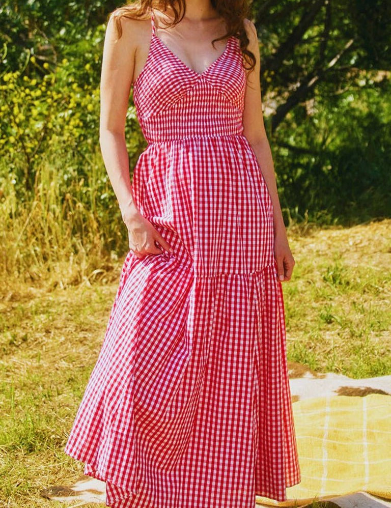 Giselle All - Over Check Print Smocked Maxi Dress - MTT Collective