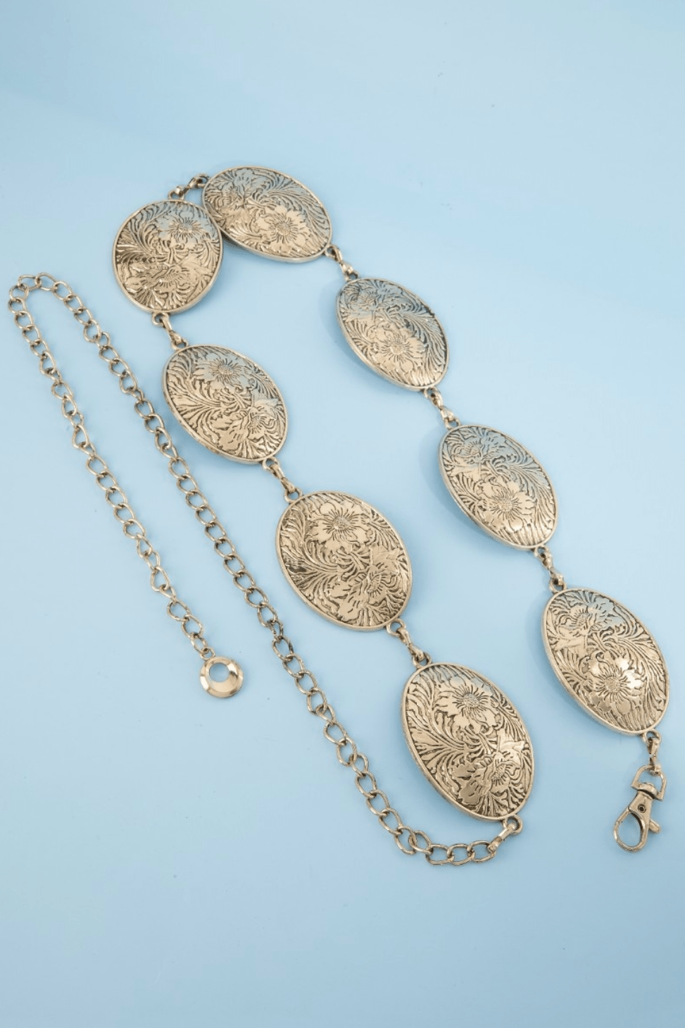 Gracelynn Flower Engraved Oval Concho Chain Belt - MTT Collective