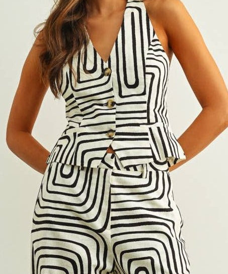 Grid Print Halter Neck Vest - MTT Collective