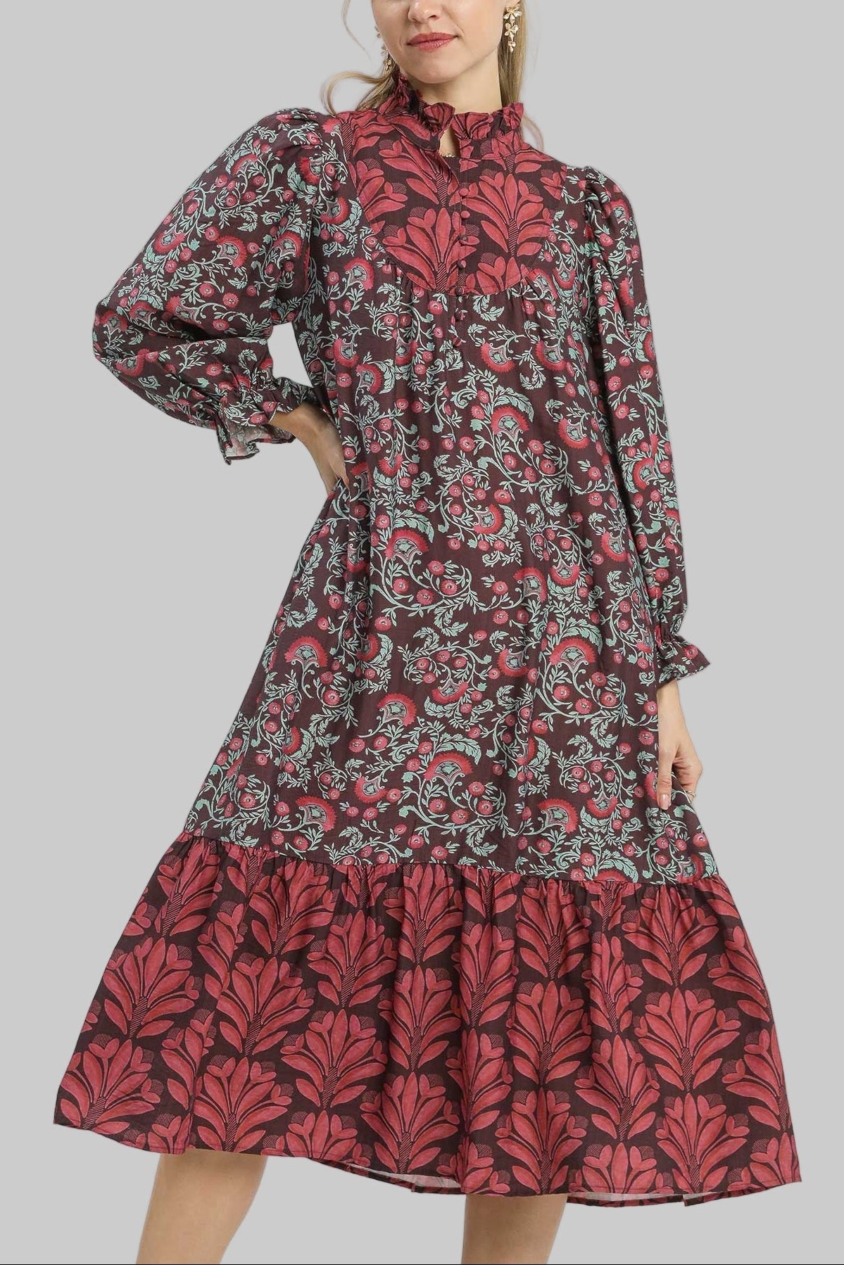 Harper Ruffle Mock Neck Midi Dress - MTT Collective