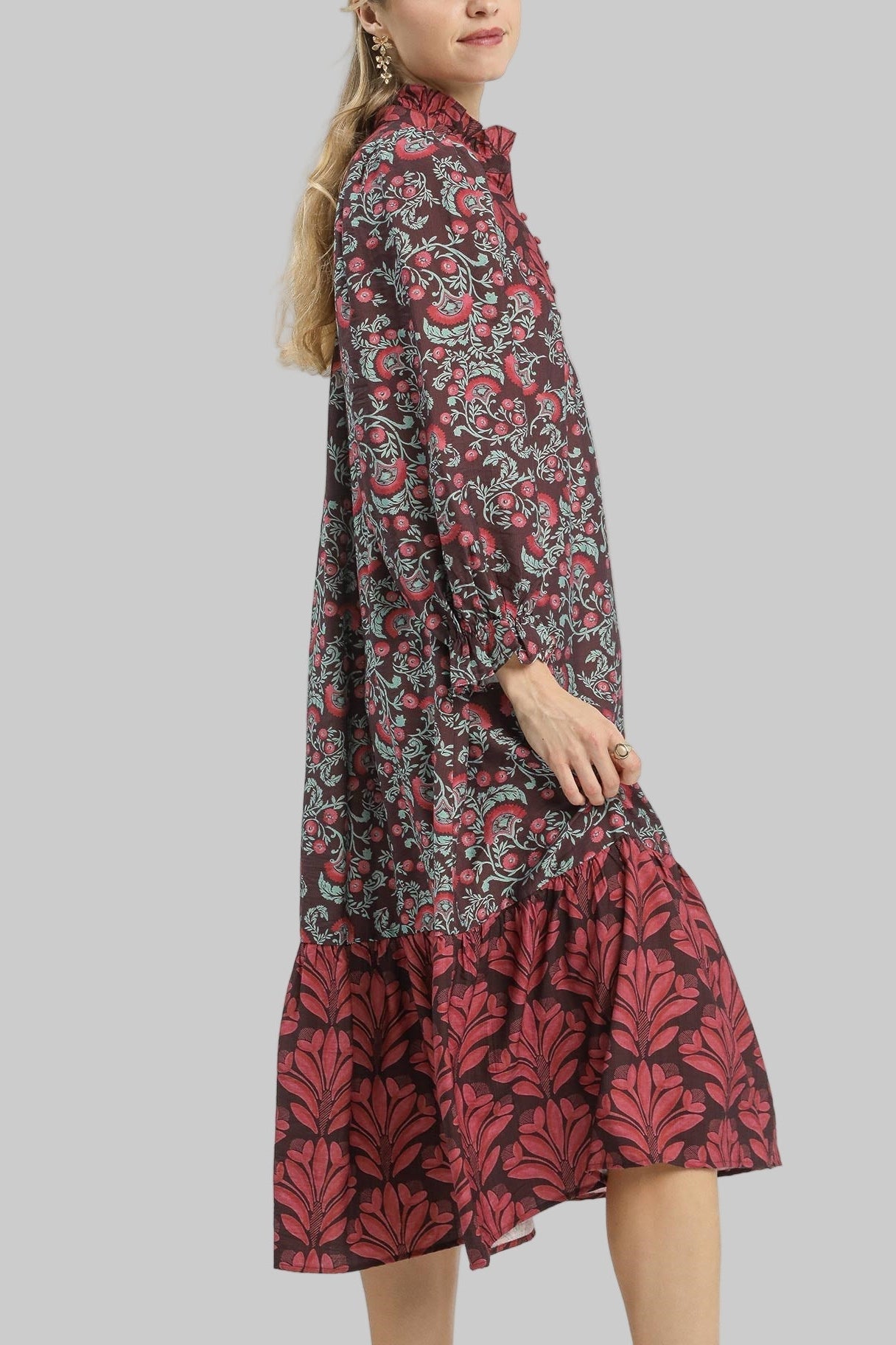 Harper Ruffle Mock Neck Midi Dress - MTT Collective