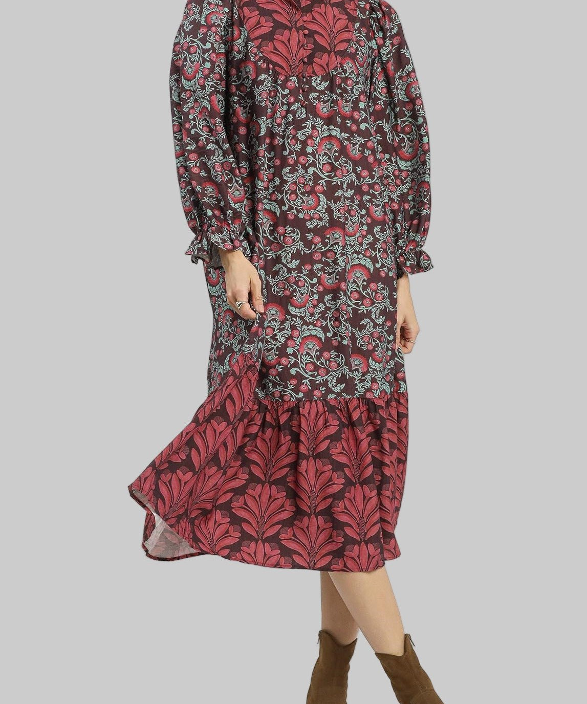 Harper Ruffle Mock Neck Midi Dress - MTT Collective