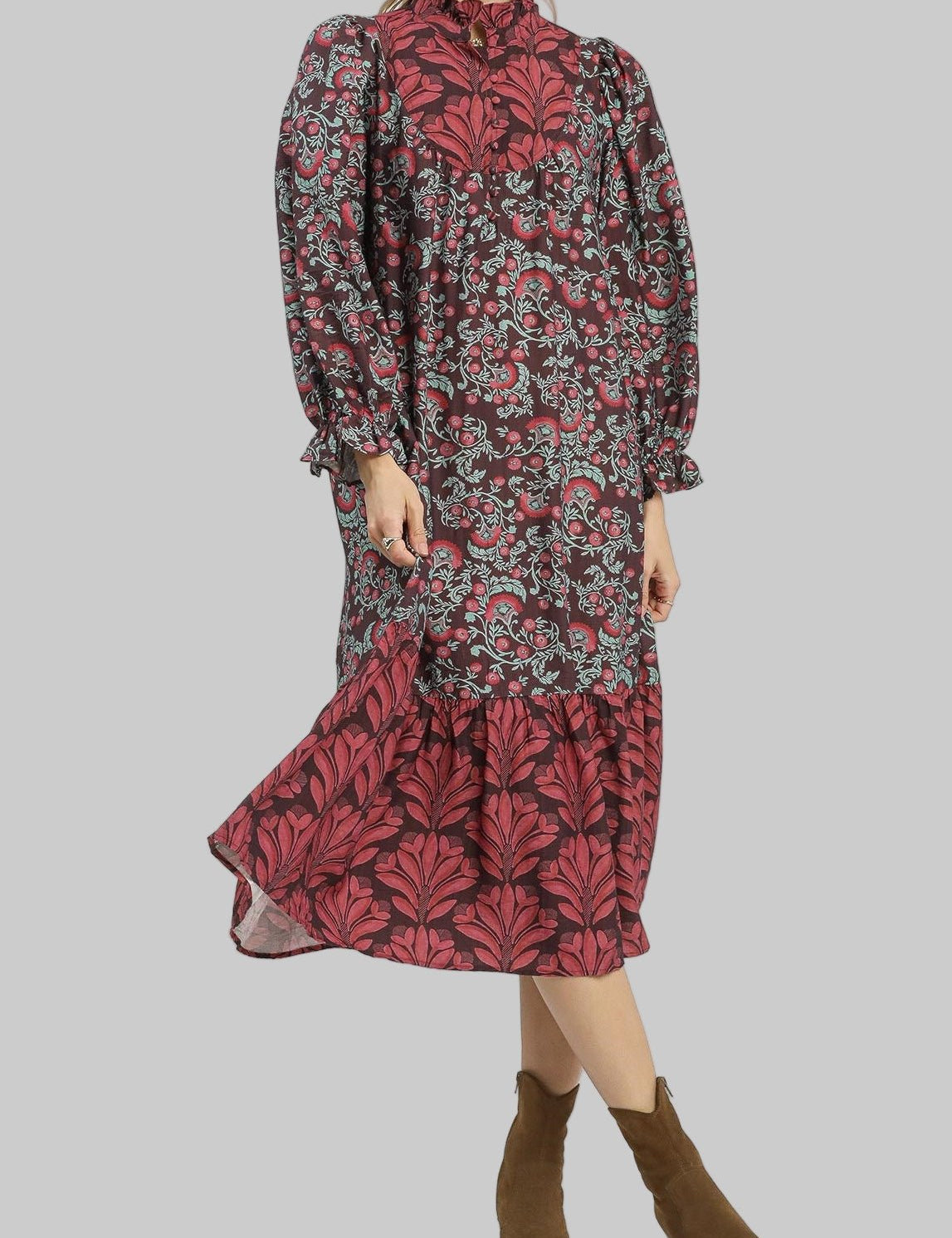 Harper Ruffle Mock Neck Midi Dress - MTT Collective