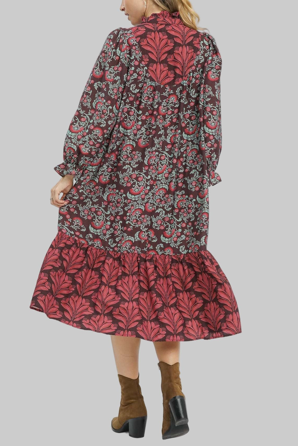 Harper Ruffle Mock Neck Midi Dress - MTT Collective