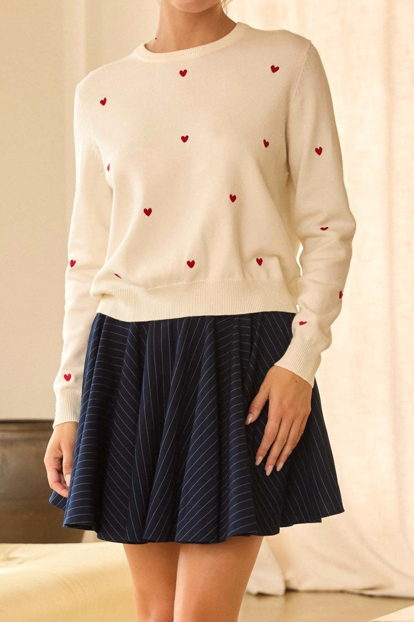 Heart Embroidery Sweater Top - MTT Collective