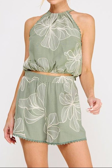 Heidi Floral Embroidered Bubble Halter Top - MTT Collective