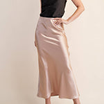Helena Waist Elastic Band Midi Satin Skirt - MTT Collective