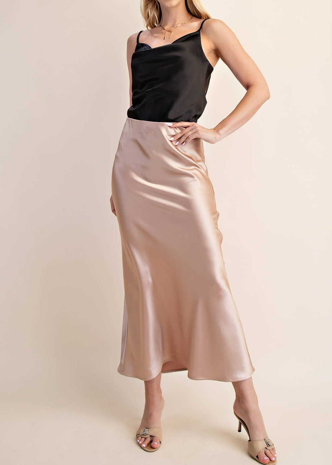 Helena Waist Elastic Band Midi Satin Skirt - MTT Collective