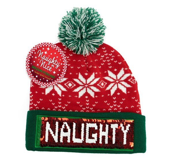 Holiday Naughty Or Nice Sequin Pom Hat - MTT Collective