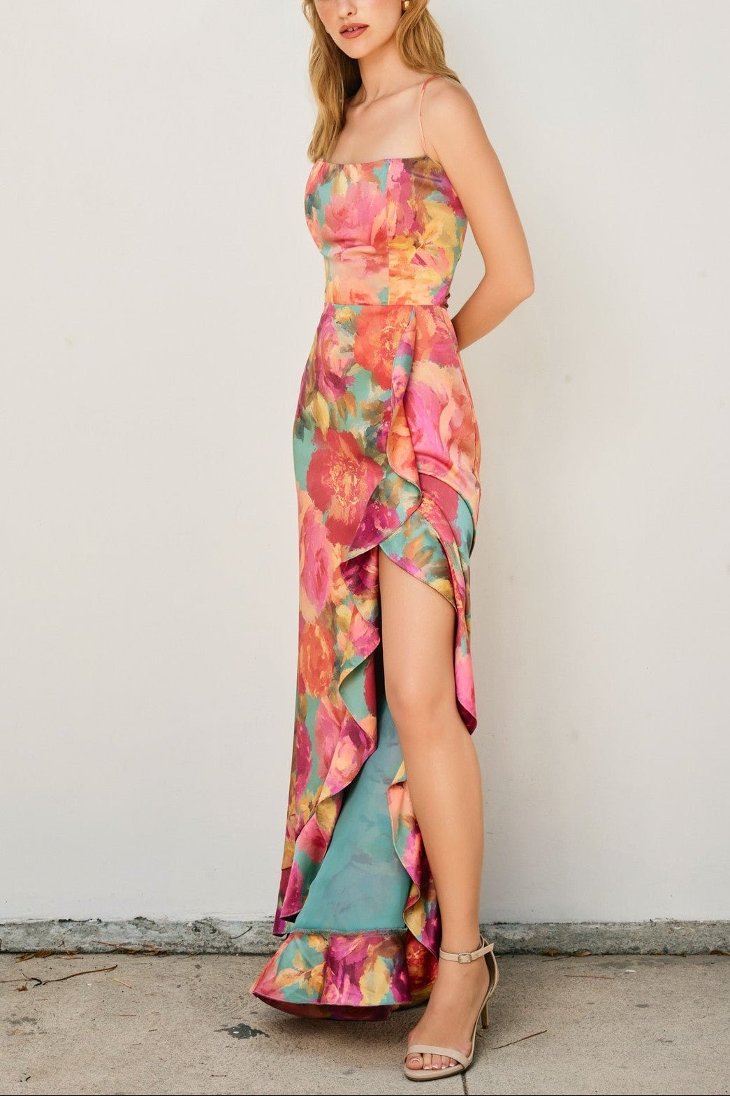 Isabella Floral Satin Maxi Dress - MTT Collective