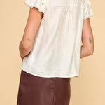 Ivory Lace Flutter Sleeve Button - Down Top - MTT Collective