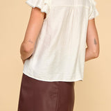 Ivory Lace Flutter Sleeve Button - Down Top - MTT Collective