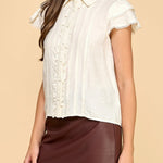 Ivory Lace Flutter Sleeve Button - Down Top - MTT Collective