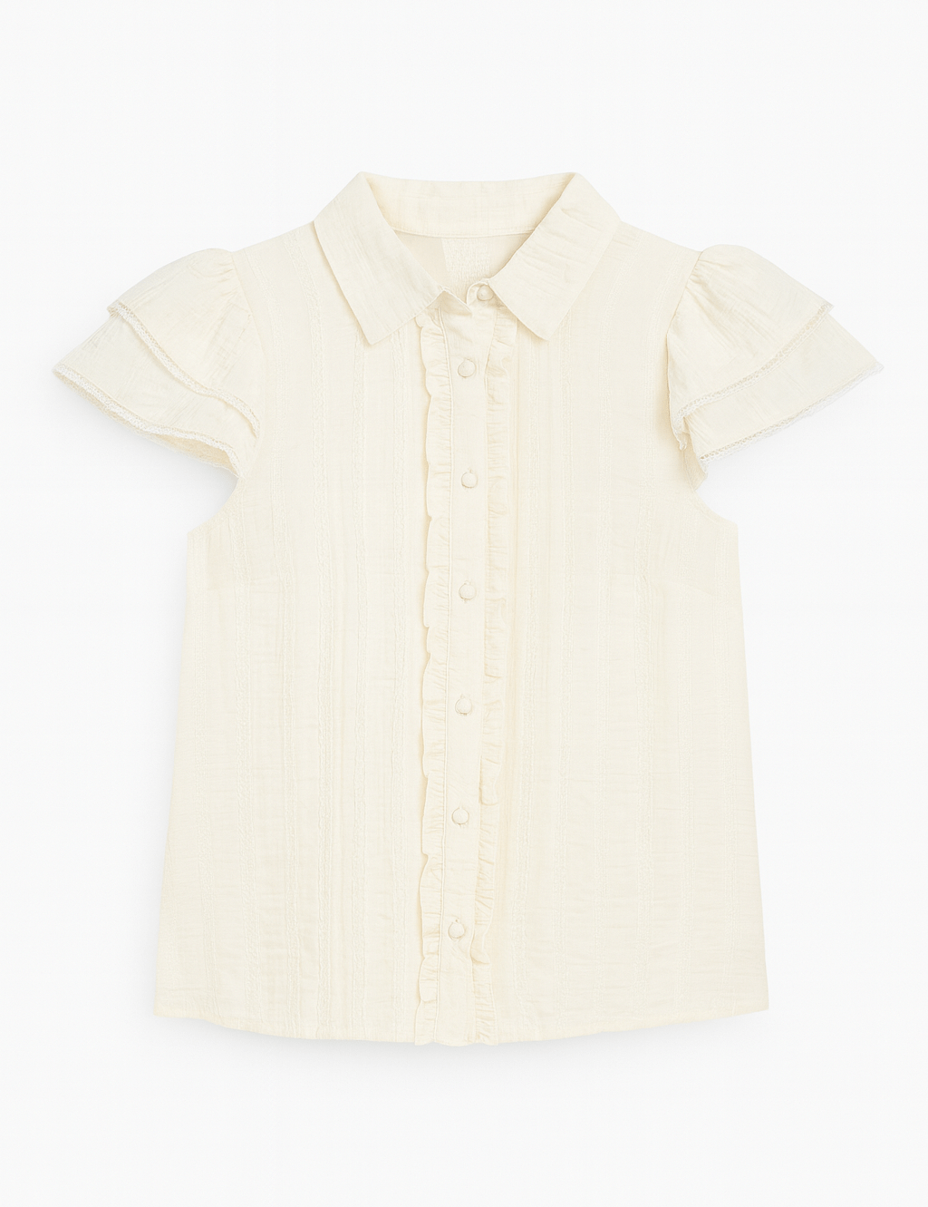 Ivory Lace Flutter Sleeve Button - Down Top - MTT Collective